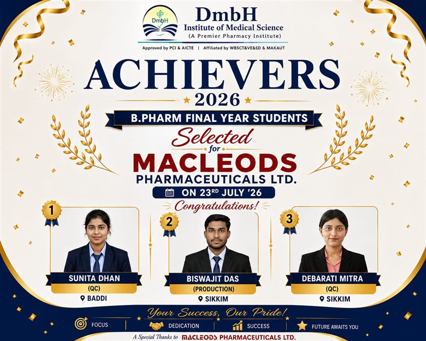 Achievers 2026 - B.Pharm students selected for Macleods Pharmaceuticals